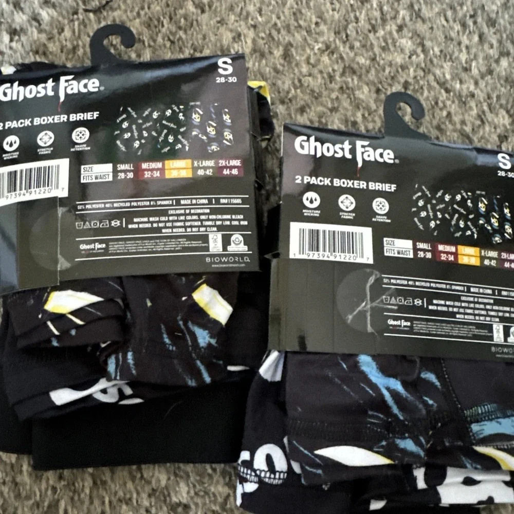 Lot Of 2 Packs Of 2 Ghost Face Scream Men's Boxer Briefs S 28/30 Black (4 Pair)